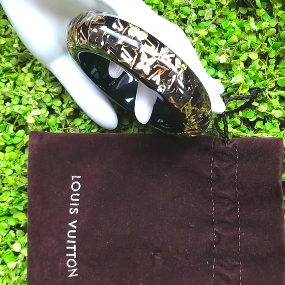 HP LOUIS VUITTON Elegant INCLUSION Shiny Black Gold Bangle Resin LV Bracelet LN - Picture 16 of 16